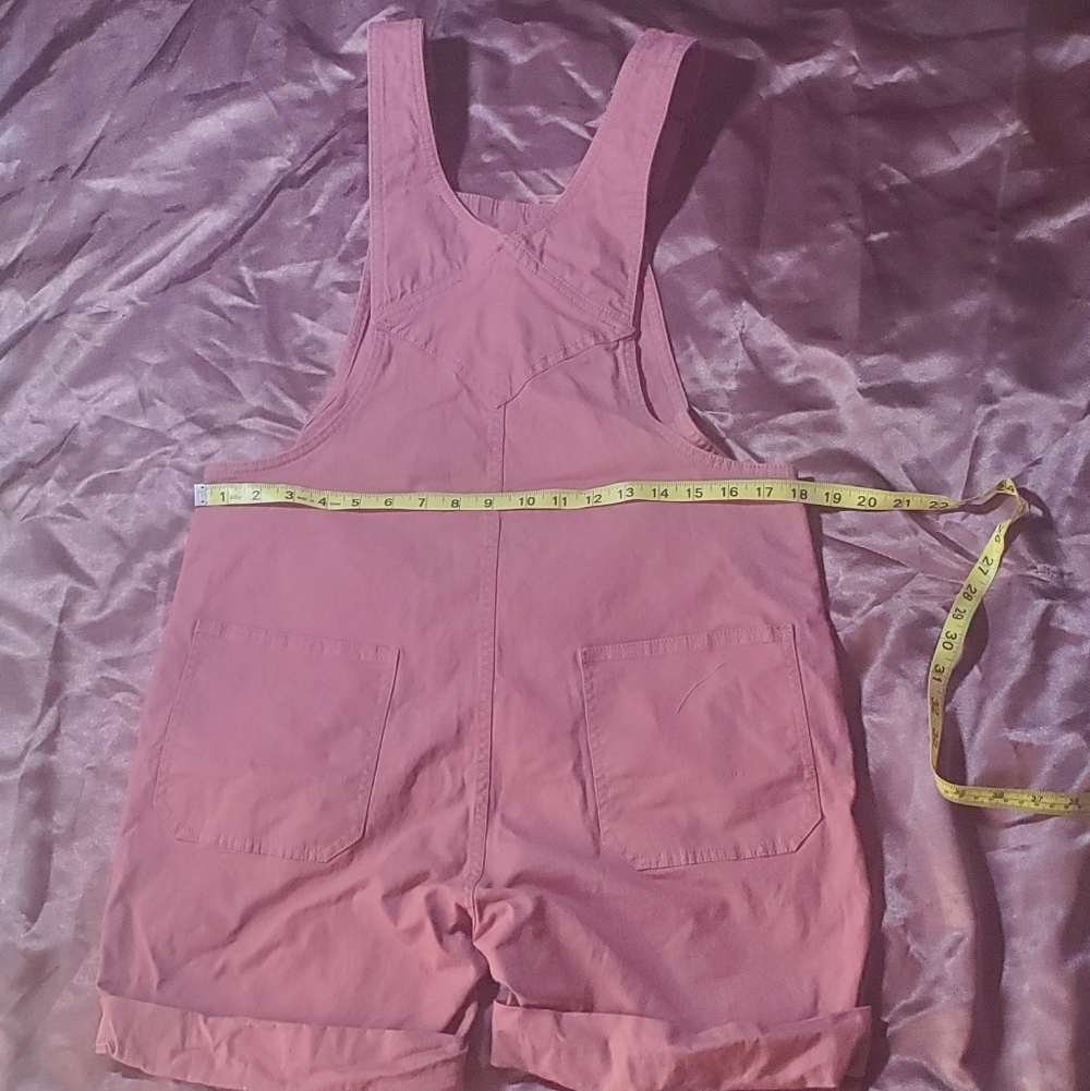 BLUE MOUNTAIN Women's Canvas Bib Shortall Overall Shorts Color Pink Solid - Picture 3 of 8